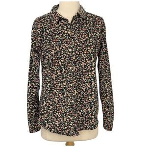 Trovata Birds of Paradis Button Up Shirt Roll Tab Sleeves Size S Cotton Corduroy